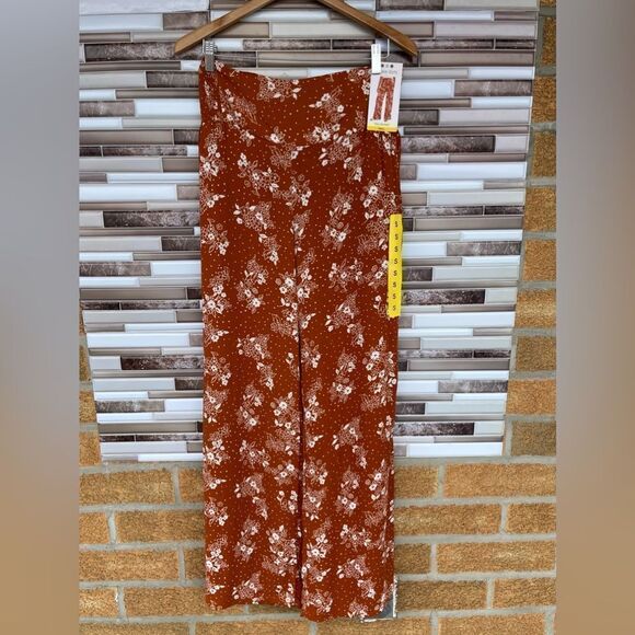 Three Dots floral burnt orange Wide Leg Palazzo Pants S - Picture 1 of 13